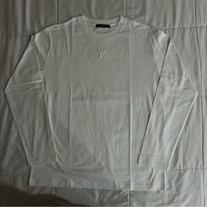 LOUIS VUITTON LV White Embossed Long Sleeve Shirt Cotton Size L